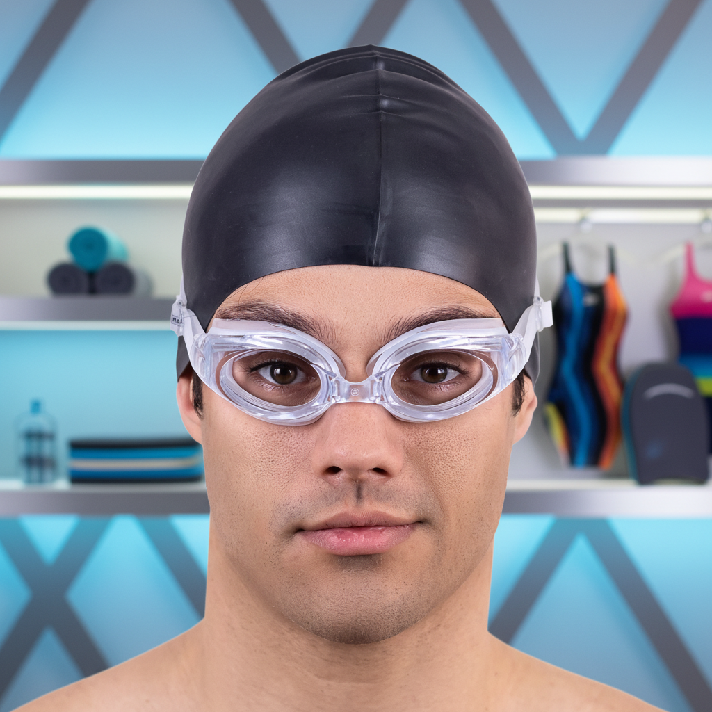 Nadador com óculos e touca